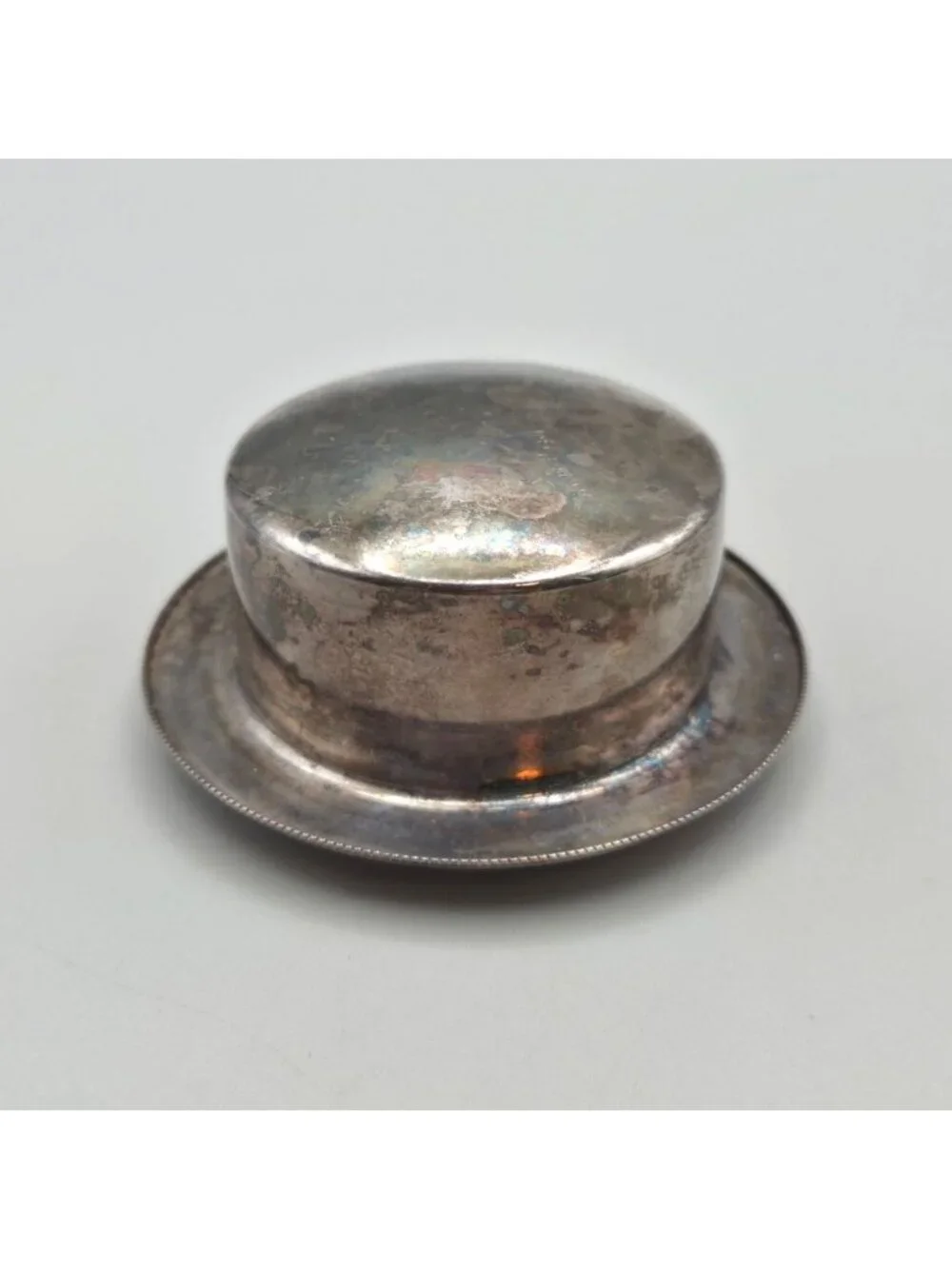 Vintage William Adams Silver Plated Top Hat Trinket Box Italy 1970s Lid